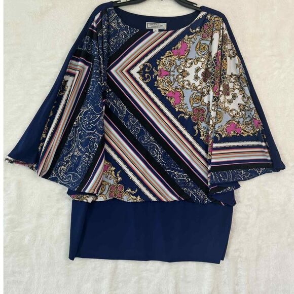 Simonton Says Navy Contrast Print Top XL Classic Mature Office - Picture 1 of 7